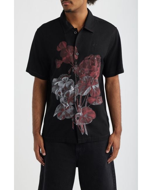 Saint Studio Black Flower Gradient Short Sleeve Cotton Twill Button-Up Shirt for men