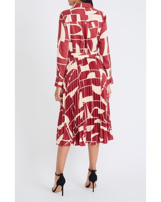 Maggy London Red Long Sleeve Midi Shirtdress