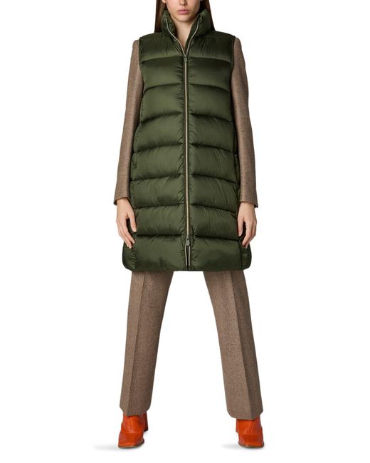 Save The Duck Green Skyler Mix Channel Quilted Wind & Water Repellent Long Puffer Vest