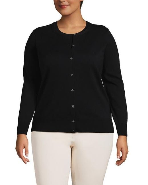 Lands' End Women's Black Fine Gauge Cotton Cardigan Sweater
