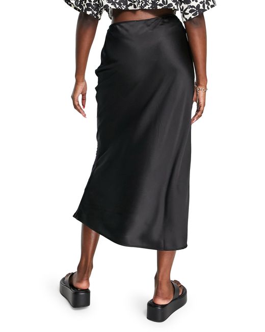TOPSHOP Black Bias Cut Satin Midi Skirt