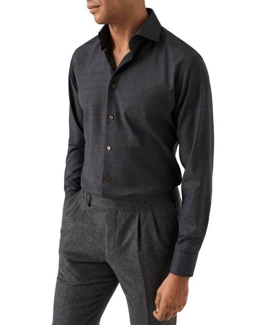 Eton Men's Black Slim Fit Check Merino Wool Button-Up Shirt Eton Men's Black Slim Fit Check Merino Wool Button-Up Shirt