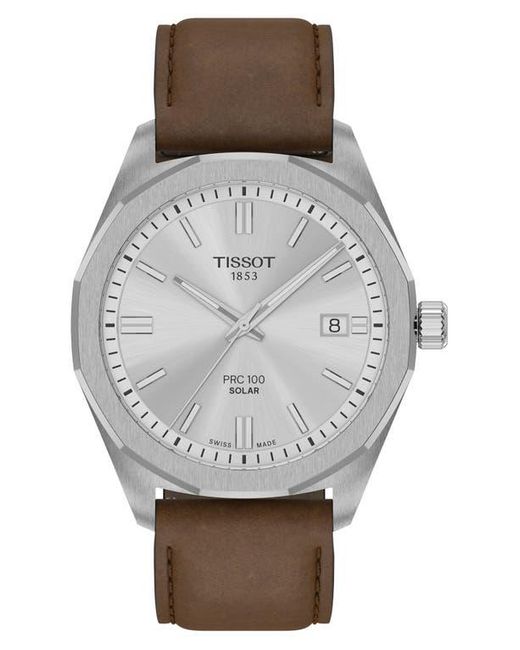 Tissot Metallic Prc 100 Solar Quartz Leather Strap Watch, 39Mm for men
