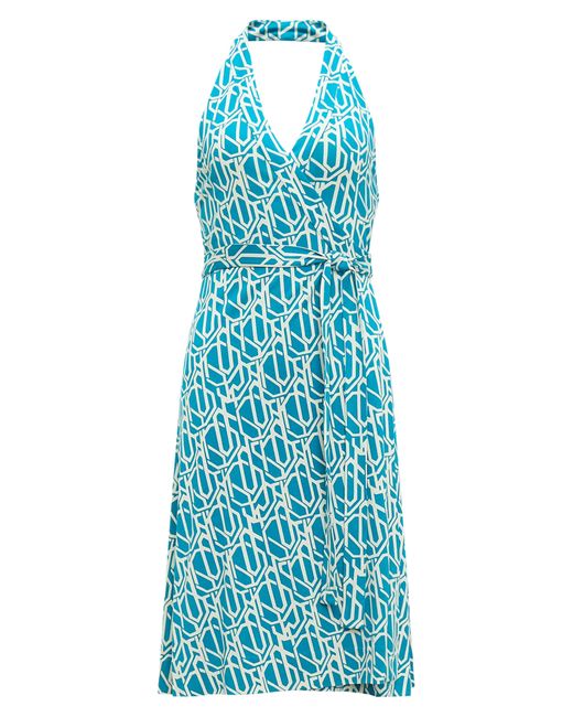 Diane von Furstenberg Blue Nishi Print Tie Waist Halter Dress