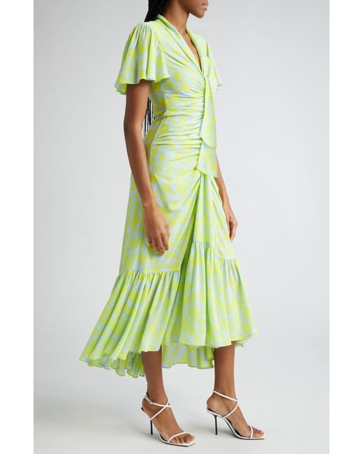 Cinq À Sept Green Peeta Floral Print Ruched Maxi Dress