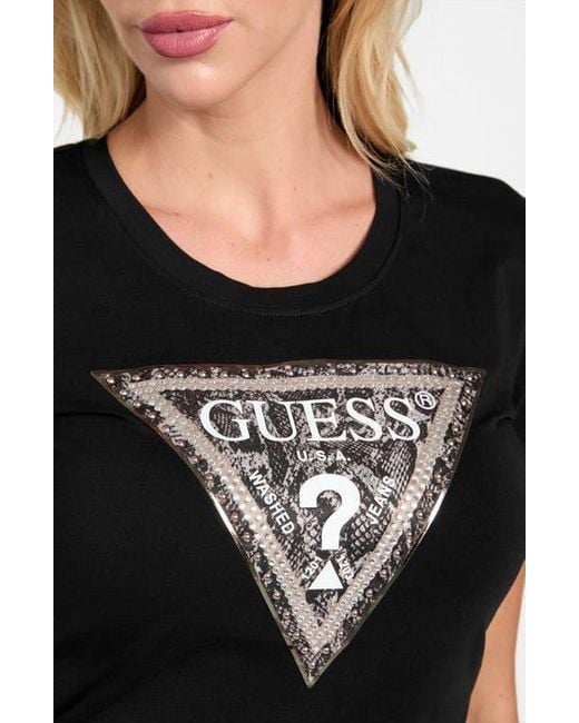 Guess Black Python Triangle Embellished Graphic T-Shirt