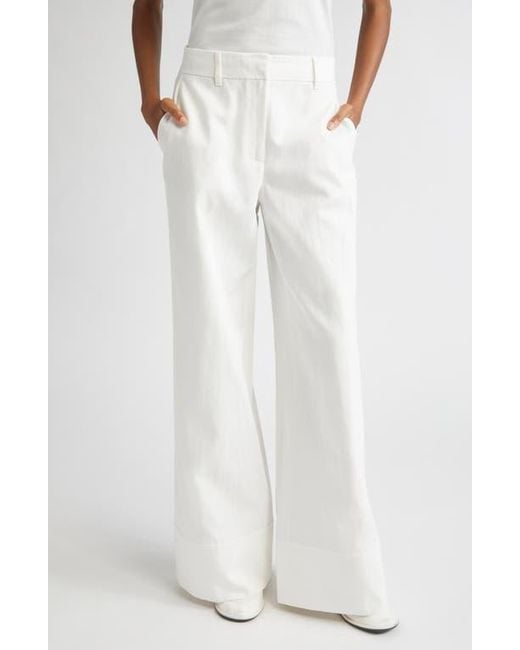Lafayette 148 New York White Charles Cotton & Linen Wide Leg Pants