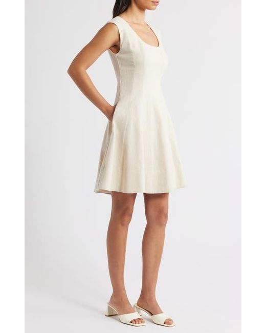Charles Henry Natural Linen Blend Fit & Flare Dress