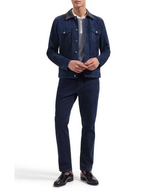 Bugatchi Blue Hybrid Leather Trucker Jacket for men