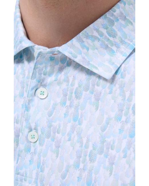 Bugatchi White Victor Ooohcotton Pineapple Print Polo for men
