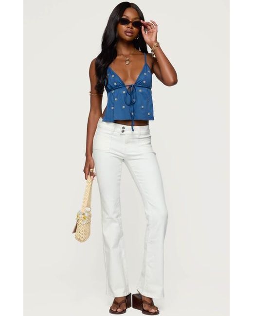 Edikted Blue Soleil Embroidered Daisy Open Back Camisole