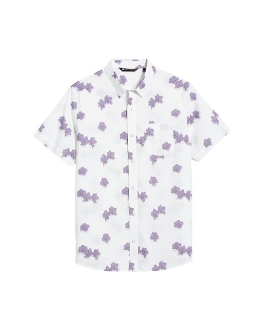 Travis Mathew White Hit The Books Floral Short Sleeve Stretch Button-up Shirt for men