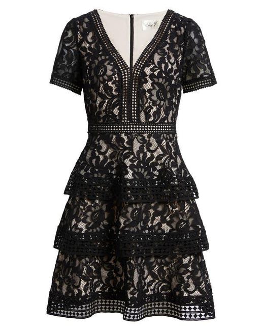 Eliza J Women's Black Lace Tiered Dress Eliza J Women's Black Lace Tiered Dress