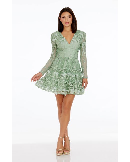 Dress the Population Green Marcy Floral Long Sleeve Minidress