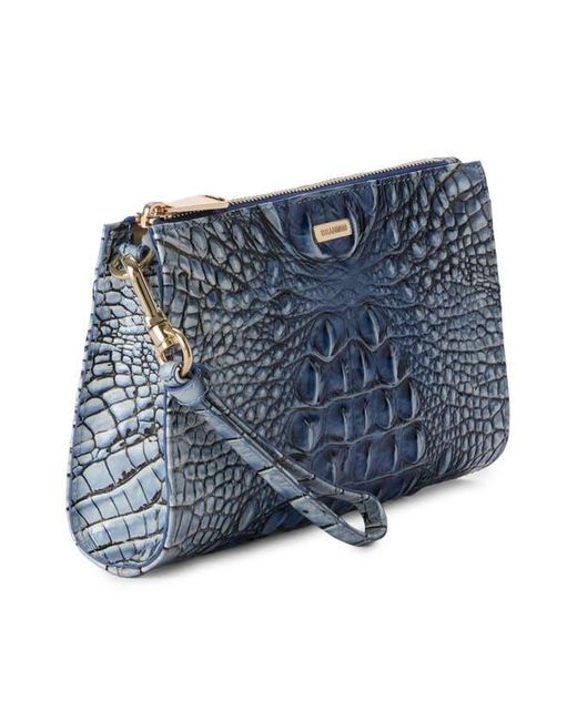 Brahmin Blue Daisy Croc Embossed Leather Wristlet