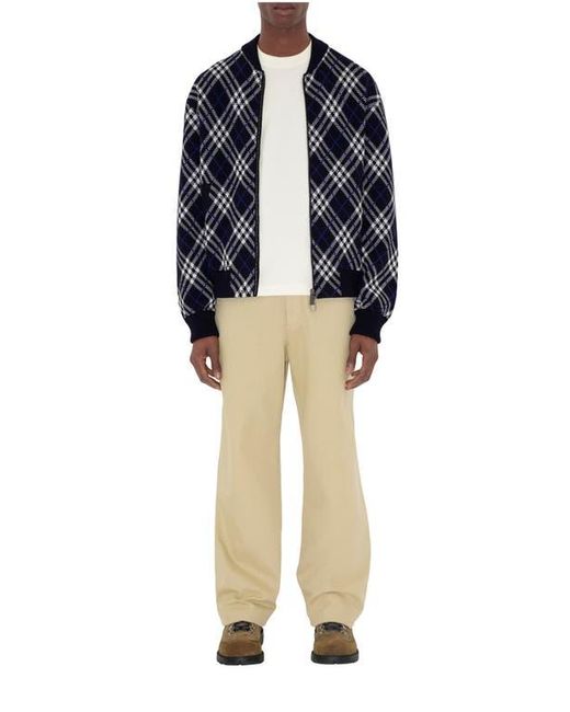 Burberry Men's Blue Check Wool Blend Bomber Jacket