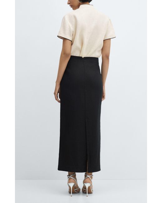 Mango Black Back Slit Linen Skirt