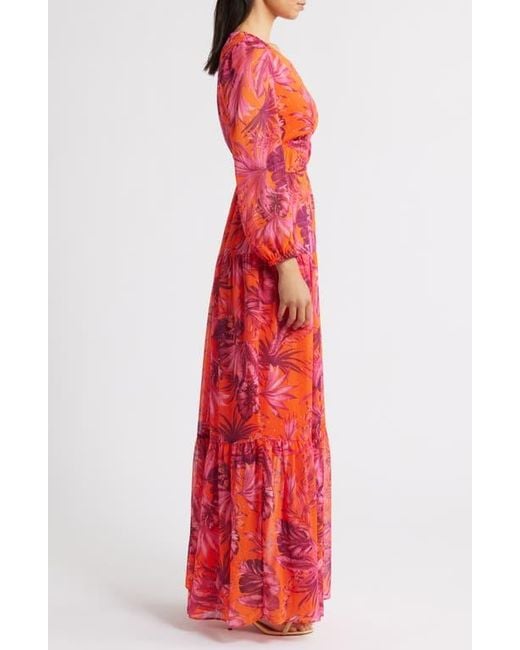 Eliza J V-Neck Long Sleeve Tiered Maxi Dress