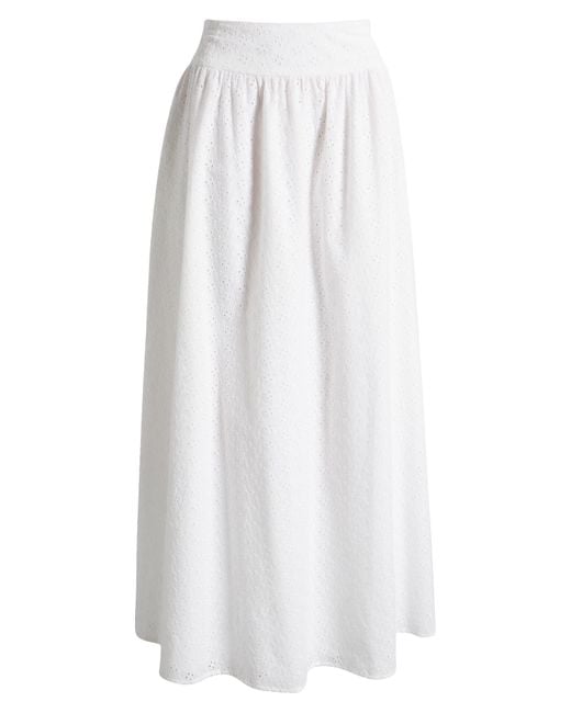 Wayf White Catalina Embroidered Eyelet Cotton Maxi Skirt
