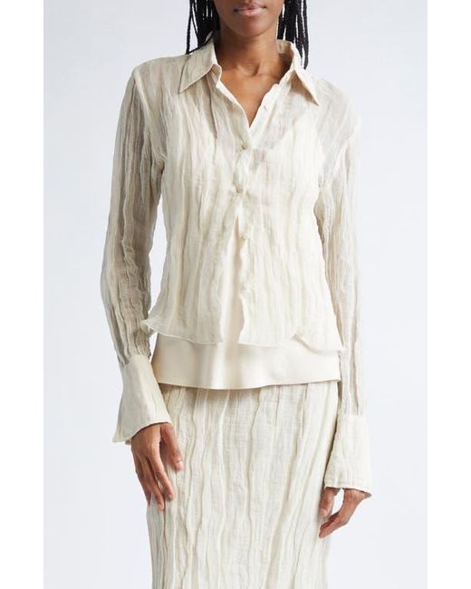 Brandon Maxwell White The Billie Crinkle Metallic Organza Button-Up Shirt