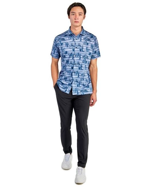 Con.struct Blue Regular Fit Desert Print Recycled Performance Golf Button-Down Shirt for men
