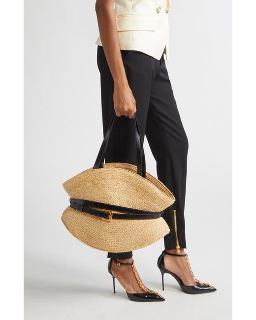 Balmain Black Medium Shuffle Raffia Tote