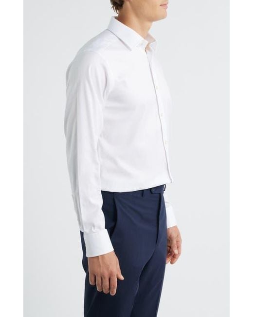 David Donahue Blue Slim Fit Stretch Cotton Dress Shirt for men