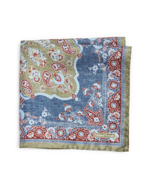 Edward Armah Blue Persian Print Silk Pocket Square for men