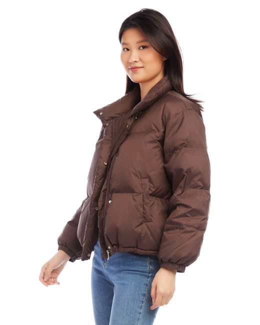 Karen Kane Nylon Puffer Jacket in Brown Lyst