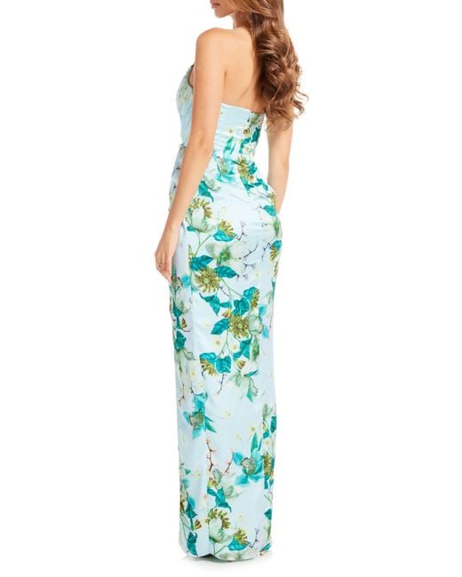 Katie May Blue Finn Floral Strapless Sheath Gown