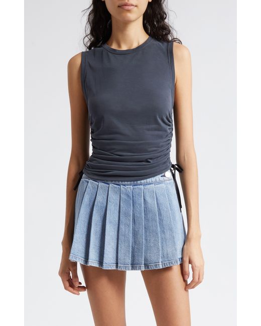 Alice + Olivia Blue Alice + Olivia Chrissy Ruched Sleeveless Crop Top