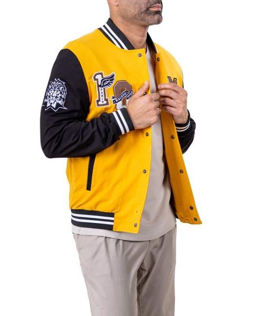 Maceoo Yellow Varsity222 Bomber Jacket for men