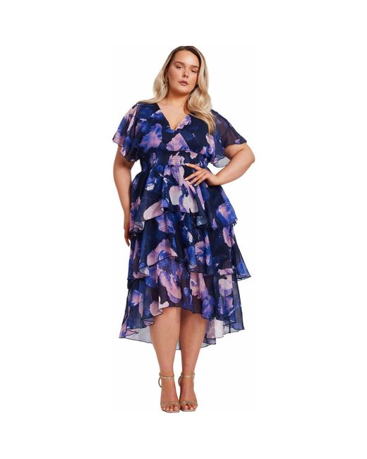 Quiz Blue Plus Size Front Wrap Midi Dip Hem Dress