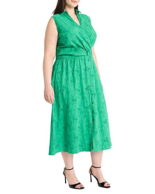 Maggy London Green Eyelet Front Wrap Sleeveless Maxi Dress