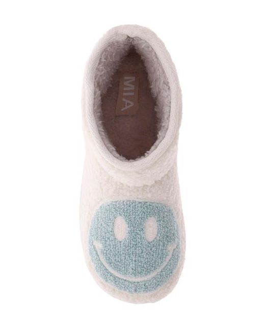MIA Blue Chill Smiley Faux Shearling Bootie Slipper