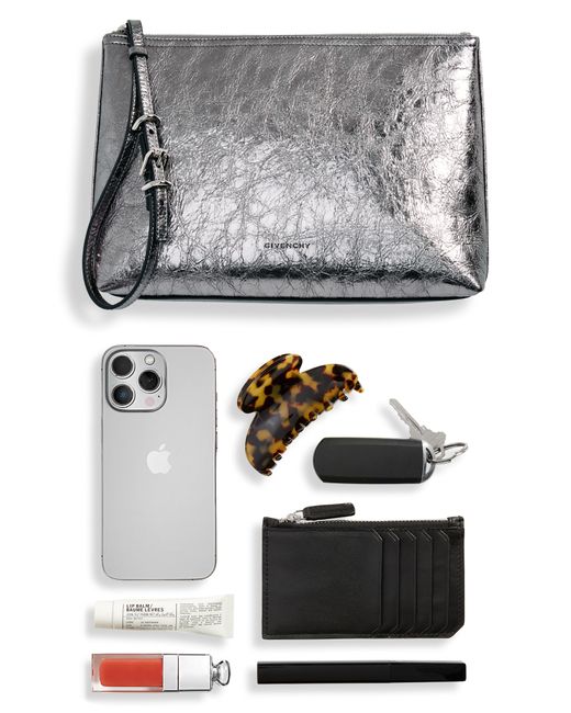 Givenchy Gray Voyou Metallic Leather Travel Pouch