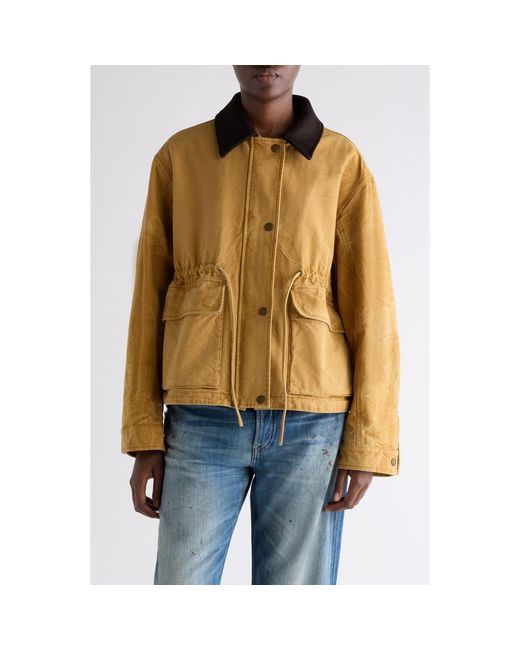 Acne Multicolor Canvas Work Jacket With Leather Collar