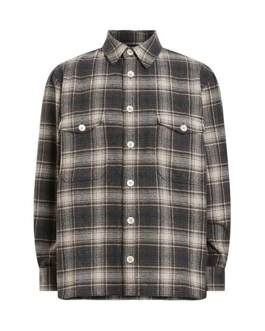 AllSaints Black Hamlin Plaid Flannel Button-Up Shirt Jacket for men