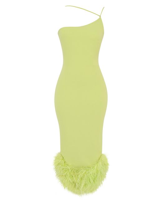 House Of Cb Alessia Asymmetric Feather Trim Midi Dress in Yellow Lyst