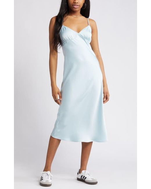 BP. Satin Midi Slipdress in Blue Lyst
