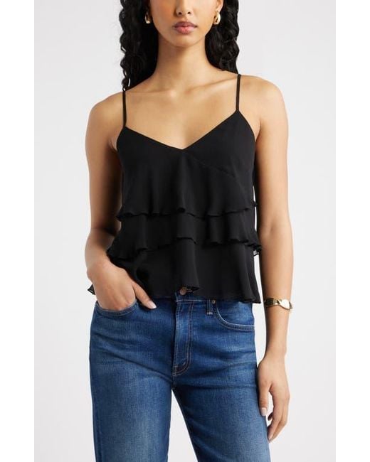 Open Edit Black Ruffle Tiered Camisole