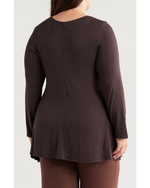 24seven Comfort Apparel Black Swing Asymmetric Hem Tunic Top