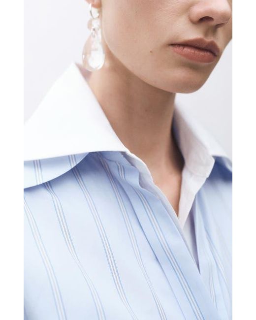 Mango Blue Regular Fit Stripe Cotton Button-Up Shirt