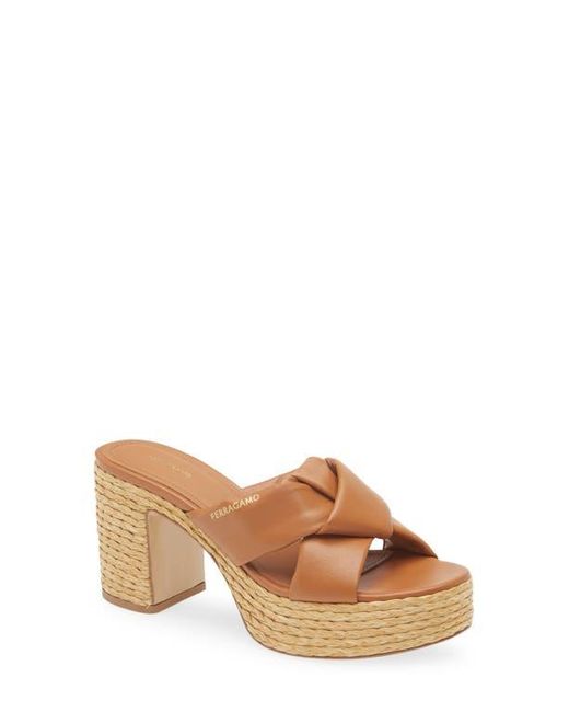 Ferragamo Brown Douglas Platform Slide Sandal