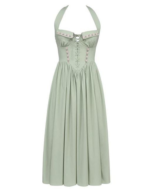 House Of Cb Emilia Corset Halter Midi Dress in Green | Lyst House Of Cb Emilia Corset Halter Midi Dress in Green | Lyst