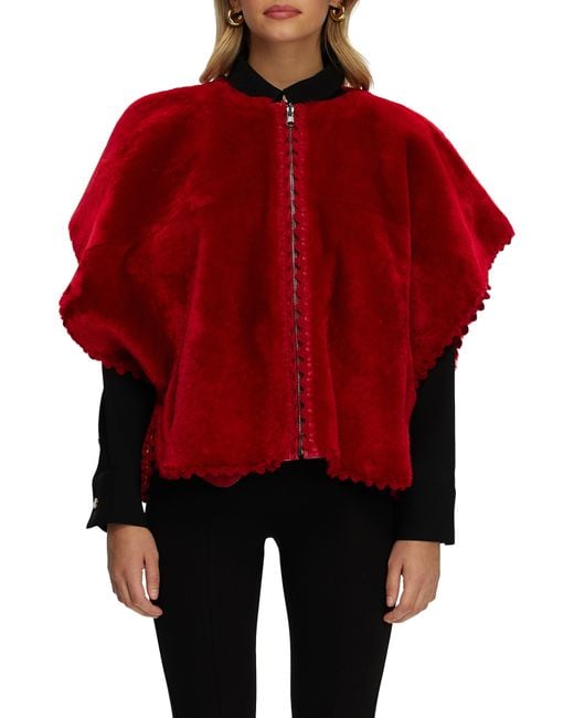 Gorski Red Reversible Collarless Genuine Shearling Jacket