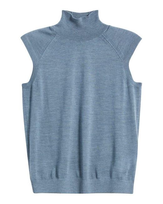 Boss Blue Fipini Turtleneck Sleeveless Virgin Wool Sweater