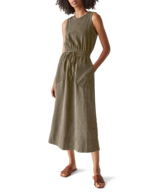 Michael Stars Green Wilhelmina Stretch Cotton & Linen Midi Tank Dress