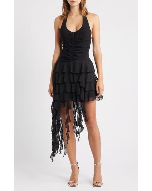 asymmetrical printed dress Irregular Asymmetric Tiered Dress Stitching Mesh Contrast Color Large –  AmiEmi main image 1