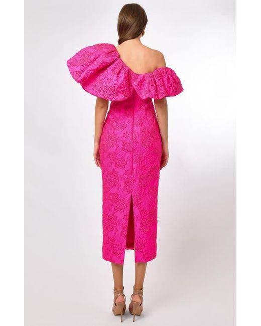 Bariano Pink Soliel Dramatic Shoulder Column Midi